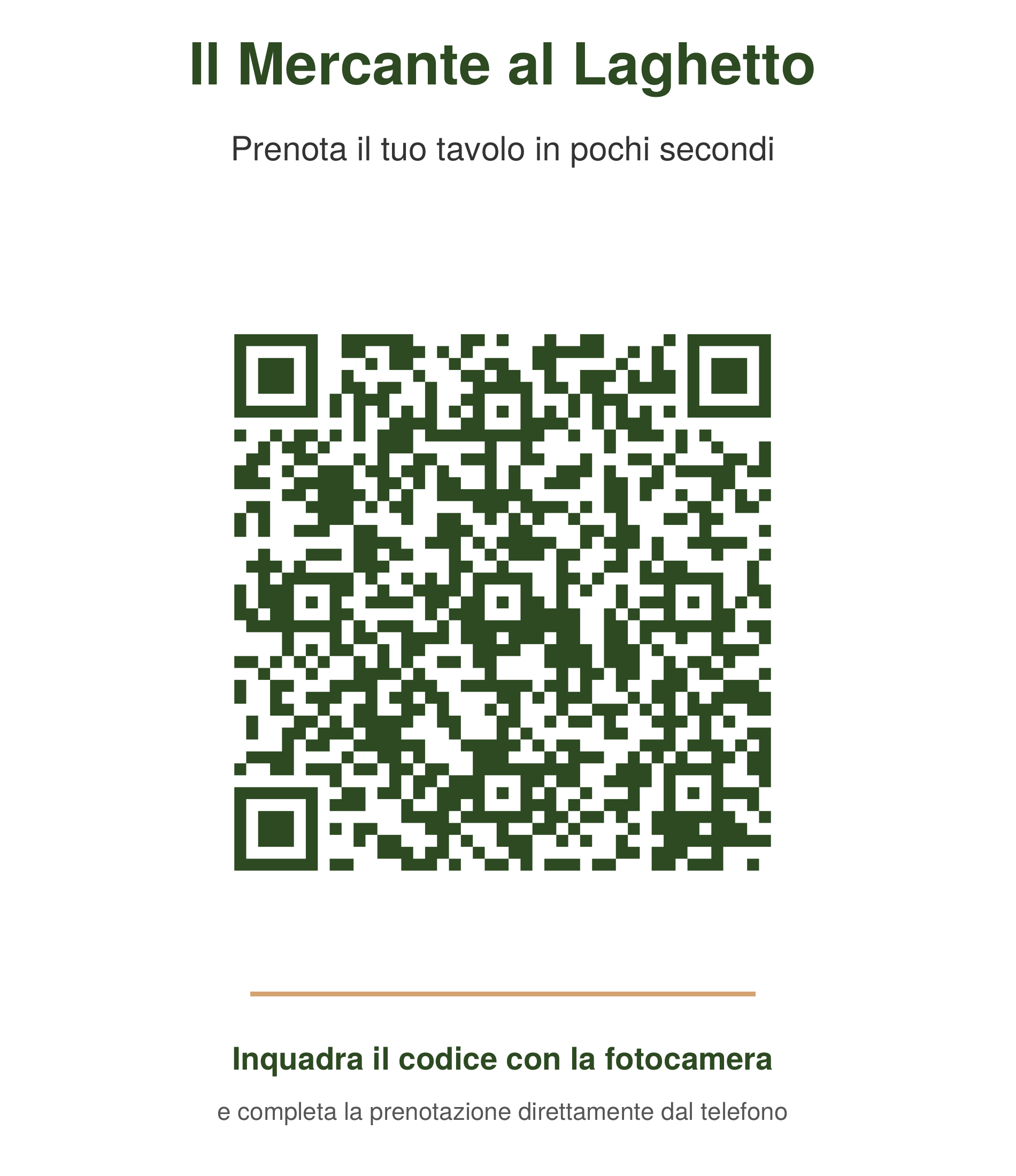 QR code per la transizione al nuovo sistema di prenotazione, da esporre sul menu esterno e sulla porta