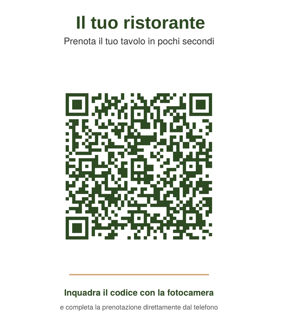 QR code per la transizione al nuovo sistema di prenotazione, da esporre sul menu esterno e sulla porta