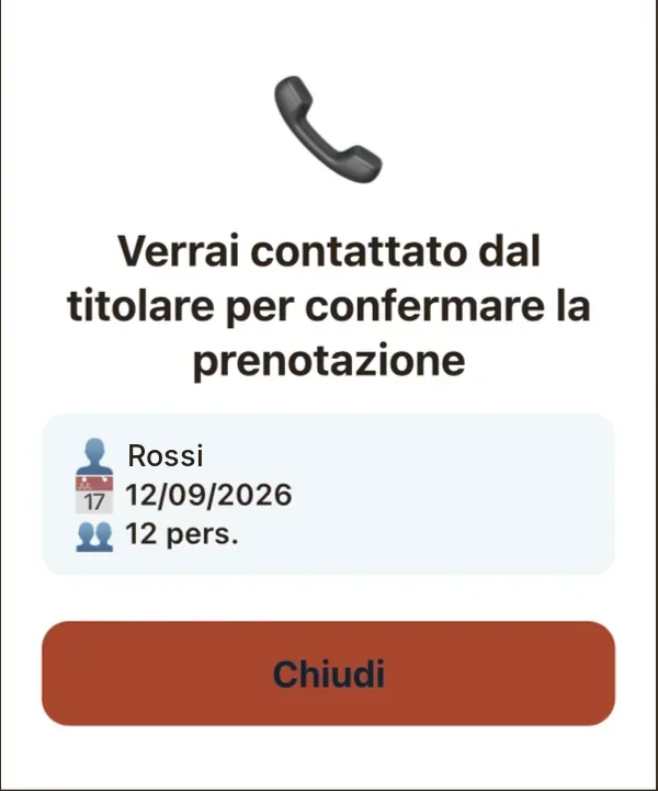 Messaggio per i gruppi numerosi: verrai contattato dal titolare per confermare la prenotazione